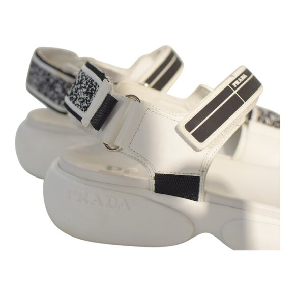 PRADA Cloudbust Logo-Embossed Rubber and Canvas-Trimmed Leather Sandals 37.5 - Picture 9 of 11